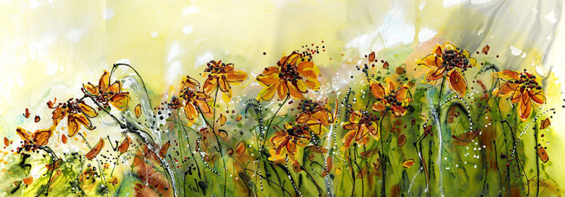 Water media painting, Yellow Flowers by Christine Alfery