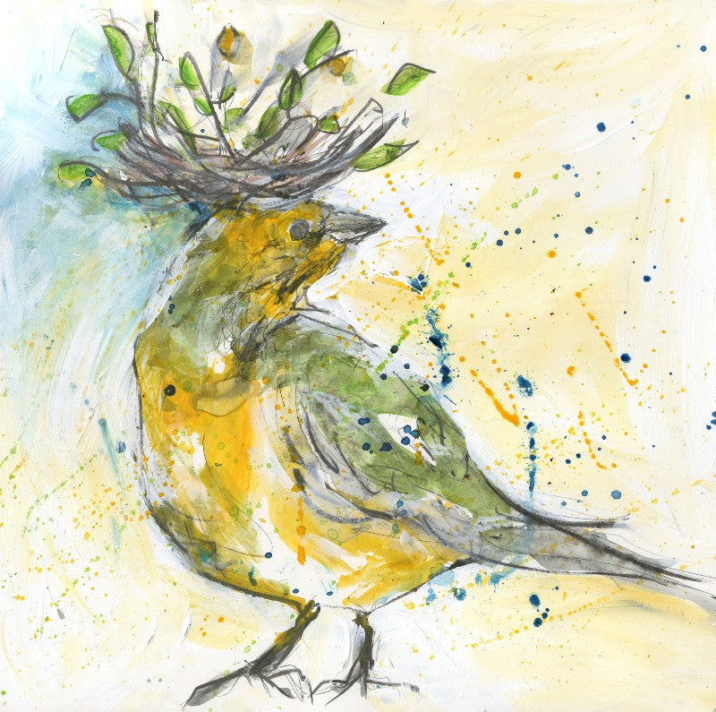 Water media painting, Yellow Finch II by Christine Alfery