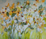 Water media painting, Yellow and White Field of Flowers by Christine Alfery