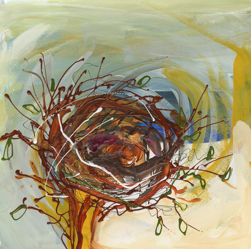 Water media painting,Abandoned Nest by Christine Alfery