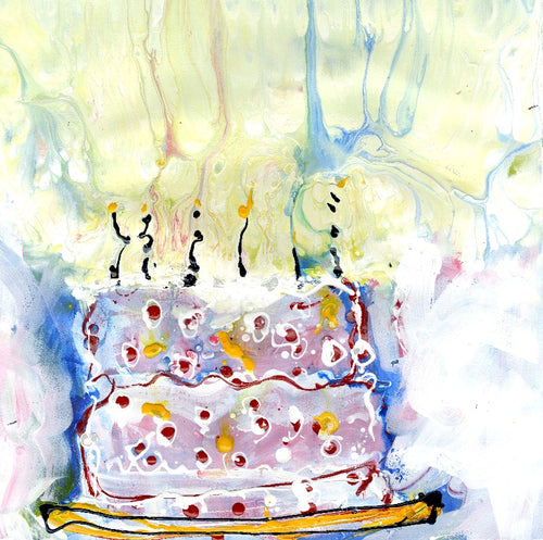 Water media painting, Birthday Cake by Christine Alfery
