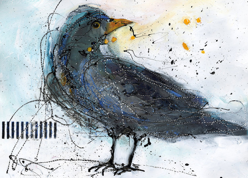 Watermedia painting, A Journey of The Black Bird by Christine Alfery