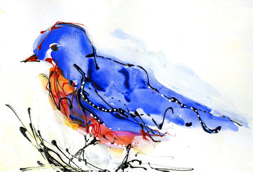 Water media painting, Blue Bird by Christine Alfery