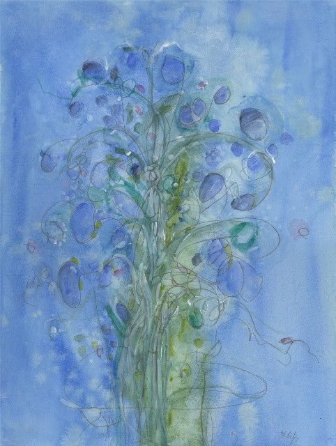 Water media painting, Blue Flowers by Christine Alfery