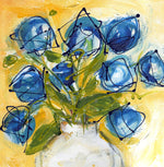 Water media painting, Blue Peony Buds by Christine Alfery