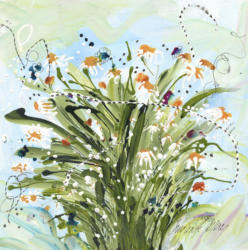 Water media painting, Bunch of Daisies by Christine Aflery
