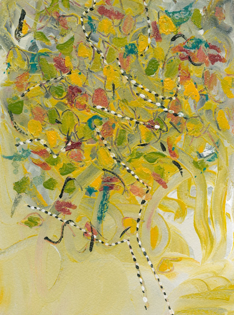 Water media painting, Colored Leaves on the Path by Christine Alfery