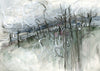 Water media painting, Fairies on the Fence Before the Storm by Christine Alfery