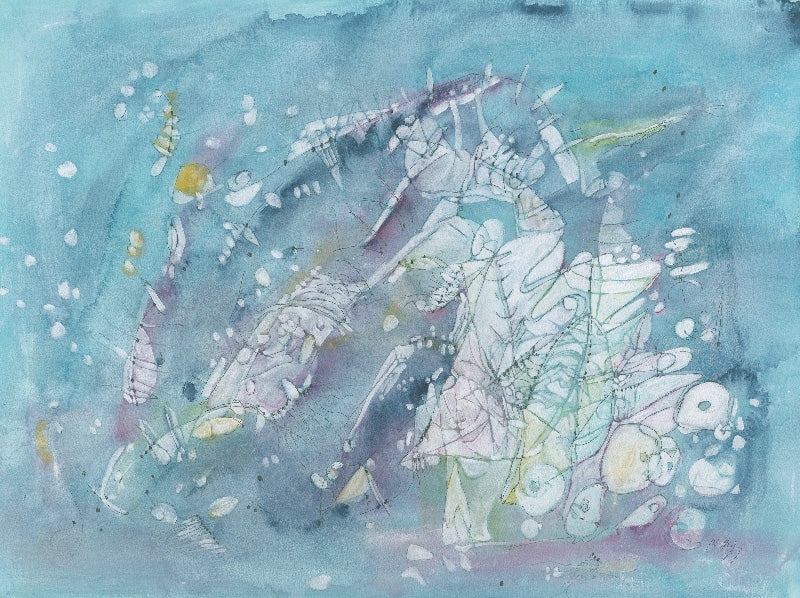 Water media painting, Fish Bones by Christine Alfery