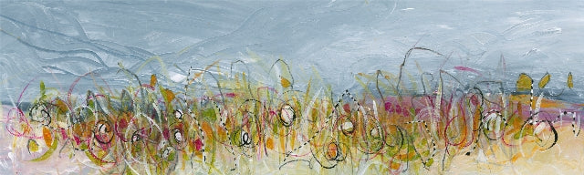 Water media painting, Marsh Grass and Blue Sky  by Christine Alfery