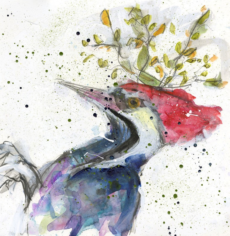 Water media painting, Pileated Woodpecker by Christine Alfery