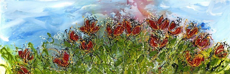 Water media painting, Red Flowers by Christine Alfery
