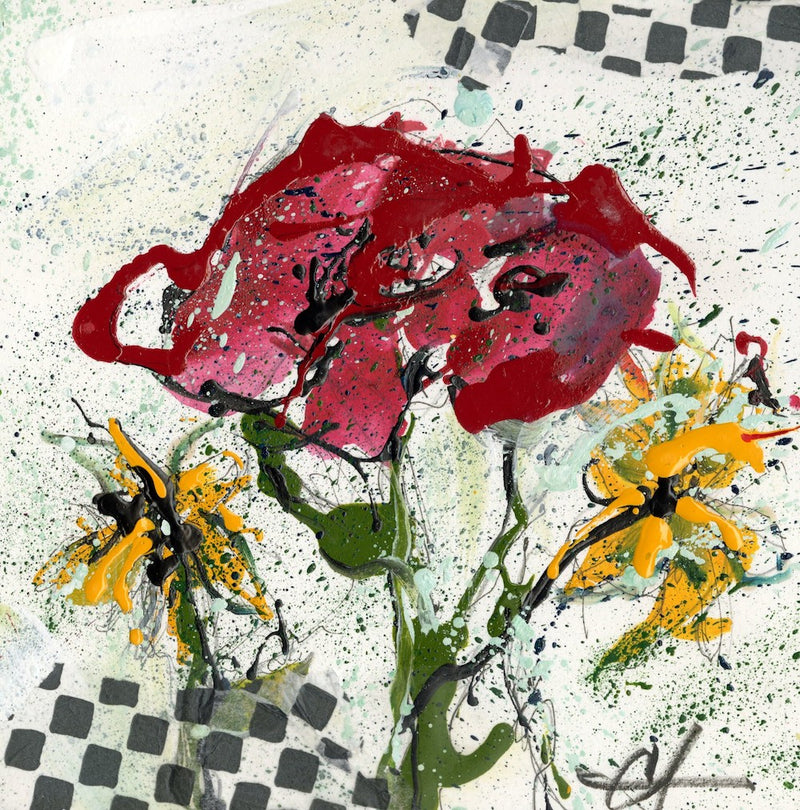 Watermedia painting, Red and Yellow Flowers by Christine Alfery