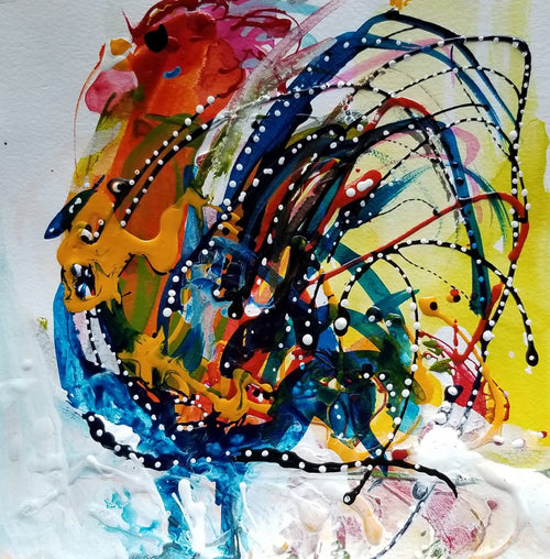 Water media painting, Rooster by Christine Alfery