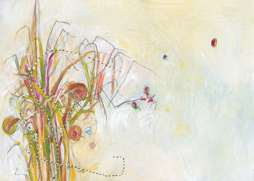 Water media painting, Hummingbird in the Garden by Christine Alfery