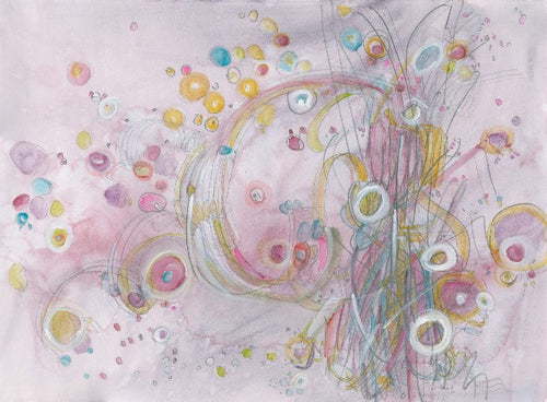 Water media on paper, She Leaves a Trail of Stars Wherever She Goes by Christine Alfery