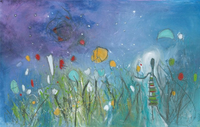 Water media painting. Starry Night Walk  by Christine Alfery