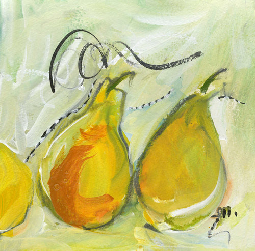 Water media painting, Two Plus One Pears by Christine Alfery