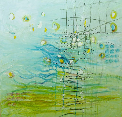 Water media painting, Where Water and Horizon Meet by Christine Alfery