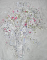 Water media painting, White Roses by Christine Alfery