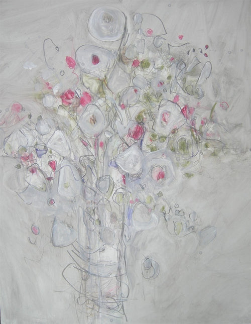 Water media painting, White Roses by Christine Alfery