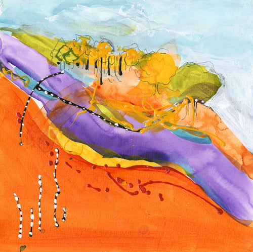 Water media painting, Yellow Trees, Blue Skies by Christine Alfery