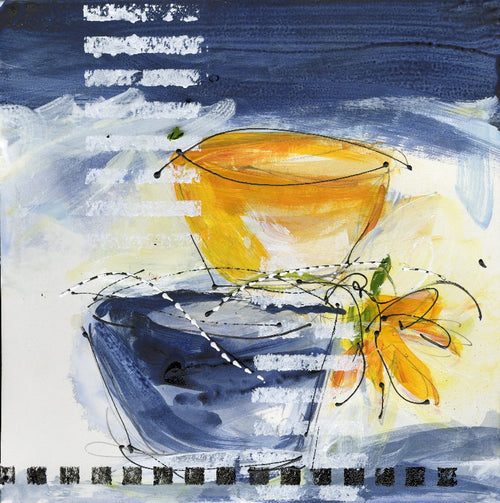 Water media sketch, Yellow Bowl Blue Bowl by Christine Alfery